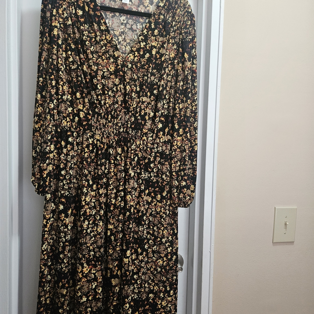 London Times Floral Long Sleeve Dress - Black and Yellow